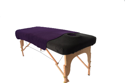 Massage Table cover with dark purple spa towel and facehole cushion under cover-94